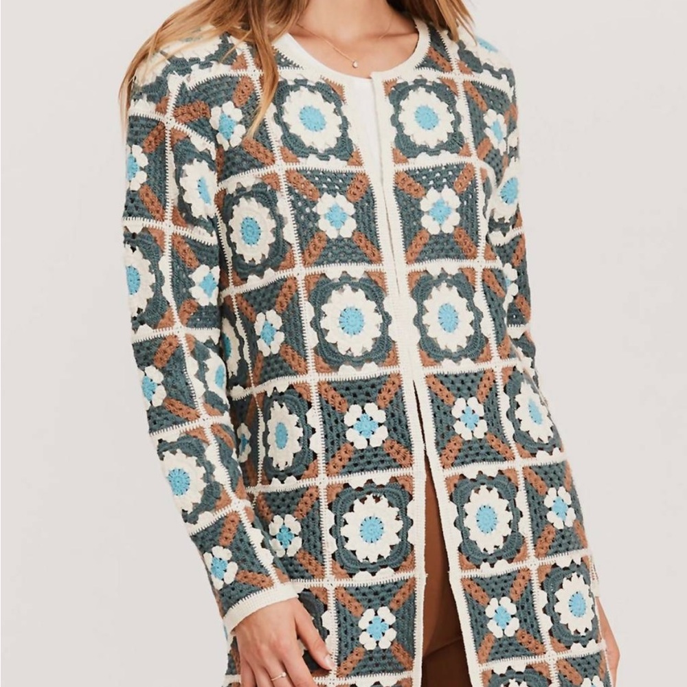 Tyler Böe Crocheted Mid Length Cardigan Sweater Granny Square Crochet S … - Picture 14 of 16